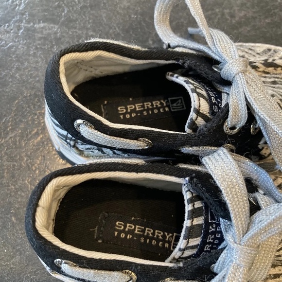 Girls baby Sperry Top-Sider Bahama black white striped sequins shoes size 5 - Picture 9 of 12